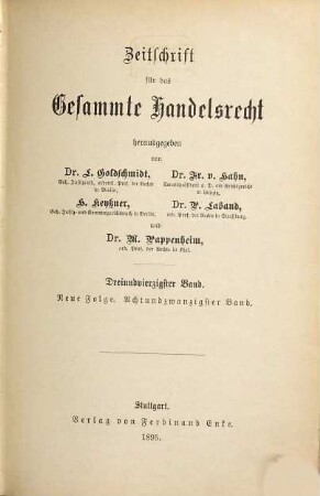 Zeitschrift für das gesamte Handelsrecht. 43 = N.F., Bd. 28. 1895