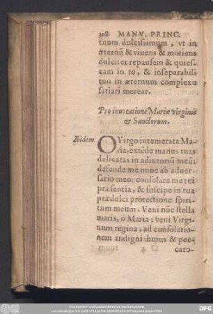 Pro invocatione Mariae virginis & Sanctorum.