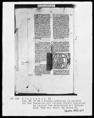 Petrus Lombardus — Initiale D (ixit insipiens) mit dem Antichrist, Folio 85verso