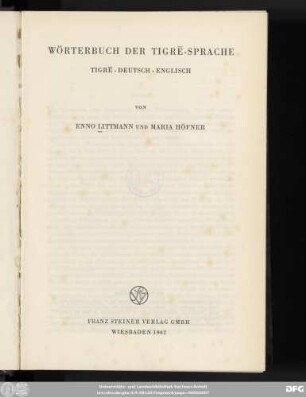 Wörterbuch der Tigrê-Sprache : Tigrê-Deutsch-Englisch