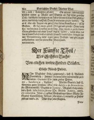 Der Fünffte Theil, Des Sechsten Buchs, Von etlichen wolriechenden Stücken.