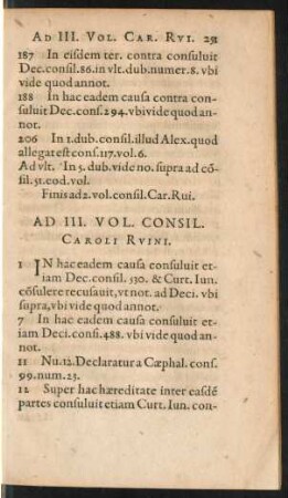 Ad III. Vol. Consil. Caroli Ruini.