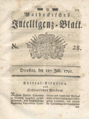 No. 28, Dienstag, den 12ten Juli, 1791