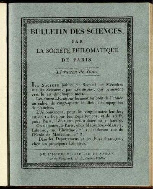 Bulletin Des Sciences, Par La Société Philomatique De Paris. Livraison de Juin.