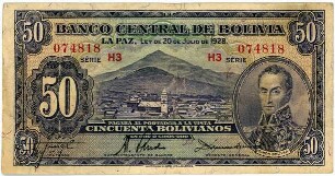 Geldschein, 50 Bolivianos, 20.7.1928