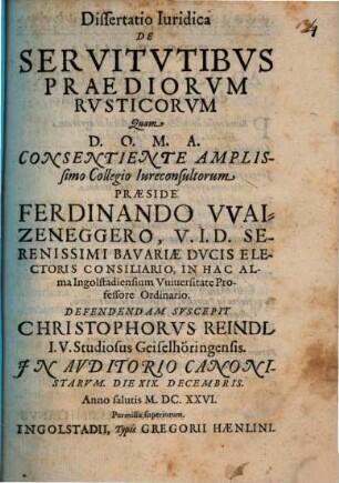 Dissertatio Iuridica De Servitutibus Praediorum Rusticorum