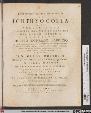 Dissertatio Medica Inavgvralis De Ichthyocolla
