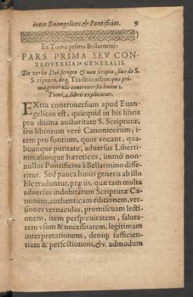 Ex Tomo primo Bellarmini: