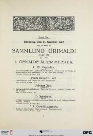 I. Gemälde alter Meister (Nr. 1-105)