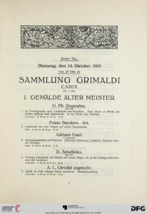 I. Gemälde alter Meister (Nr. 1-105)
