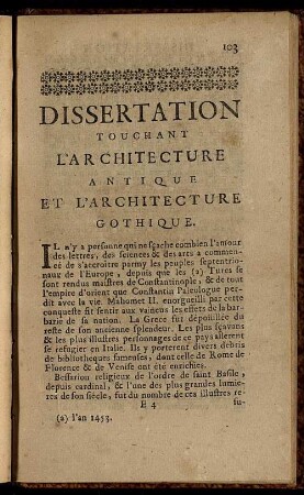 Dissertation Touchant L'Architecture Antique Et L'Architecture Gothique