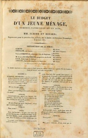 Le budget d'un jeune ménage : comédie-vaudeville en un acte