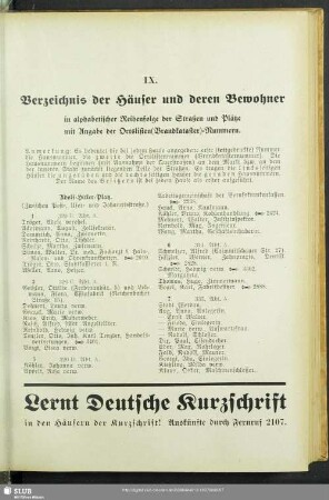 IX. Häuserbuch : IX. Verzeichnis der Häuser und deren Bewohner