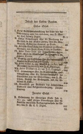 Inhalt des fünften Bandes.
