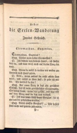 Ueber die Seelen-Wanderung. Zweites Gespräch