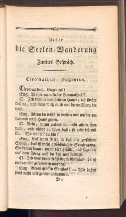 Ueber die Seelen-Wanderung. Zweites Gespräch
