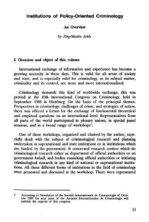 13-27, Institutions of Policy-Oriented Criminology. An Overwiev