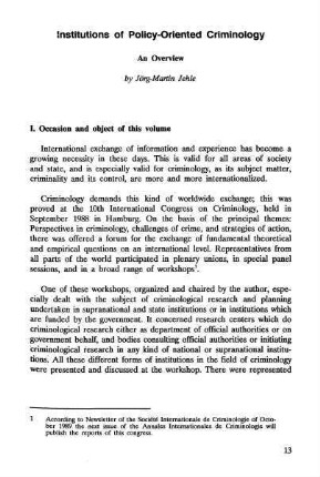 13-27, Institutions of Policy-Oriented Criminology. An Overwiev