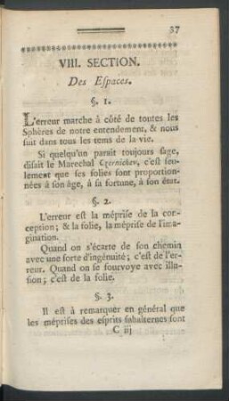 VIII. Section. Des Espaces
