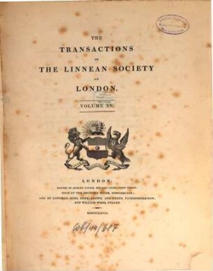 The transactions of the Linnean Society of London. 15. 1827