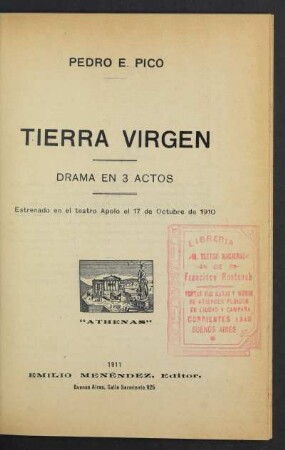 1911000500: Tierra virgen : drama en 3 actos