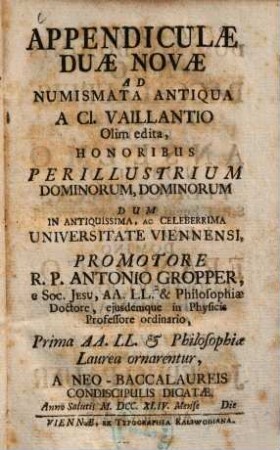 Appendiculae duae novae ad numismata antiqua