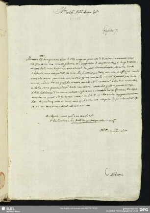 [Faszikel 10: Brief von C. di Dottori vermutlich an Bernardo Trevisan]