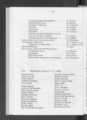 2.5. Mitarbeiter (Stand 31.12.1988)
