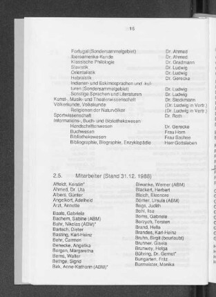 2.5. Mitarbeiter (Stand 31.12.1988)