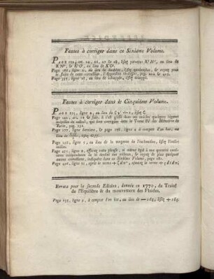 Fautes à corriger dans ce Sixieme Volume.