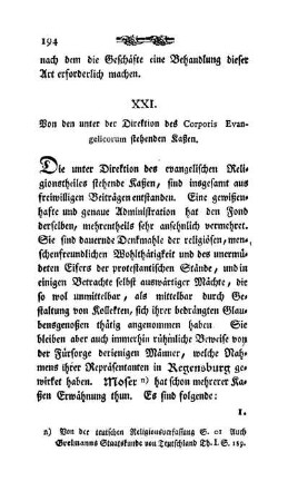 XXI. Von den unter der Direktion des Corporis Evangelicorum stehenden Kaßen.
