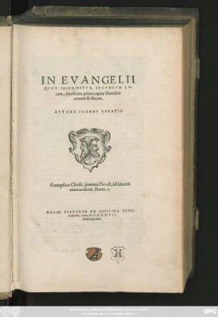 IN EVANGELII || QVOD INSCRIBITVR, SECVNDVM LV=||cam, duodecim priora capita Homiliae || centum & decem.|| AVTORE IOANNE BRENTIO.|| ... ||