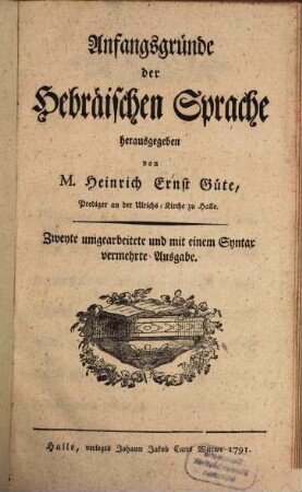 Anfangsgründe der Hebräische Sprache
