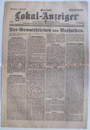 "Berliner Lokal-Anzeiger" zu den Friedensbedingungen des Versailler Vertrages