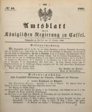 № 56. Ausgegeben zu Cassel am 27. October 1868.