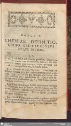 Caput I. Chemiae Definitio, Origo, Obiectum, Usus Atque Divisio