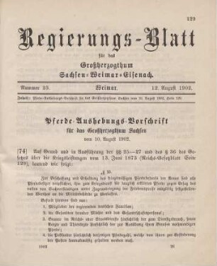 74. Pferde-Aushebungs-Vorschrift für das Großherzogthum Sachsen