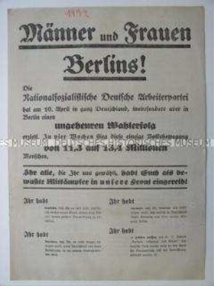 Flugschrift der NSDAP zu den Preußischen Landtagswahlen