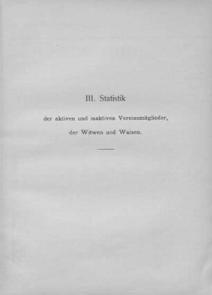 III. Statistik der aktiven und inaktiven Vereinsmitglieder, der Witwen und Waisen