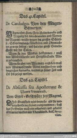 Das 41. Capitel. De Cardialgia. Von den Magen-Schmertzen