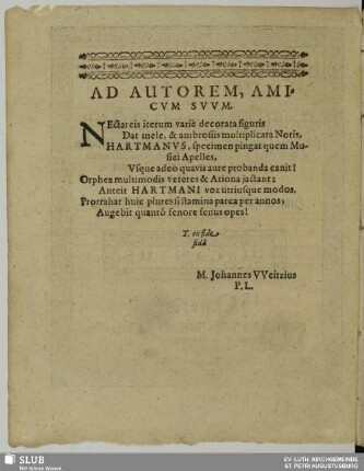[Widmungsgedicht] Ad autorem