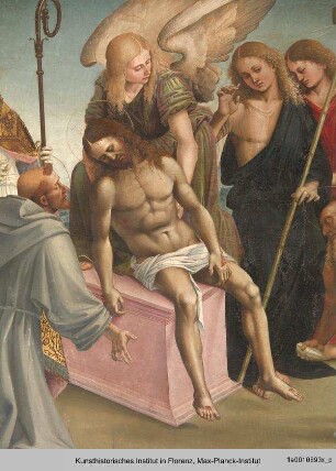 Kreuzabnahme Christi mit Engeln und Heiligen