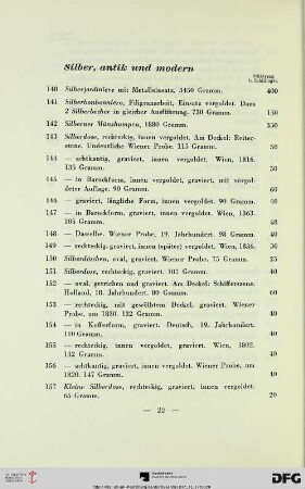 Silber, antik und modern (Nr. 140-175)