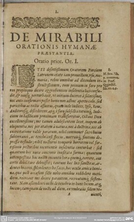 [Oratio prior. Or. I.] De Mirabili Orationis Humanae Praestantia