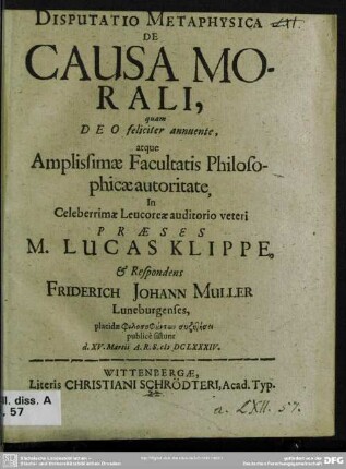 Disputatio metaphysica de causa morali