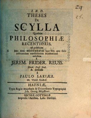Theses De Scylla Quadam Philosophiae Recentioris