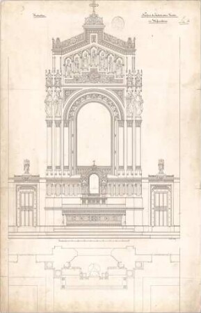 Voit, August von; Weißenhorn; Pfarrkirche - Hochaltar (Grundriss, Ansicht)