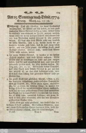 Am 25. Sonntage nach Trinit. 1774. Evang. Matth. 24, 15 - 28.