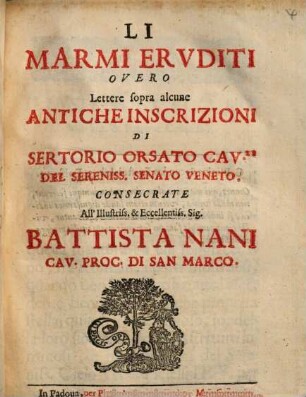 Li Marmi Eruditi Overo Lettere sopra alcune Antiche Inscrizioni