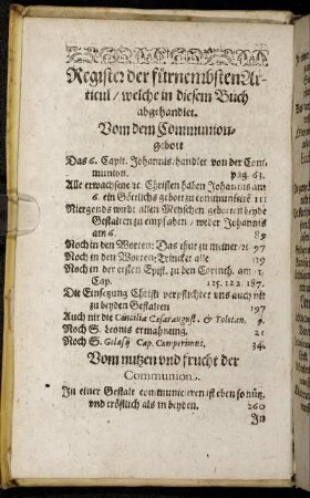 Register der fürnembsten Articul/ welche in diesem Buch abgehandlet.